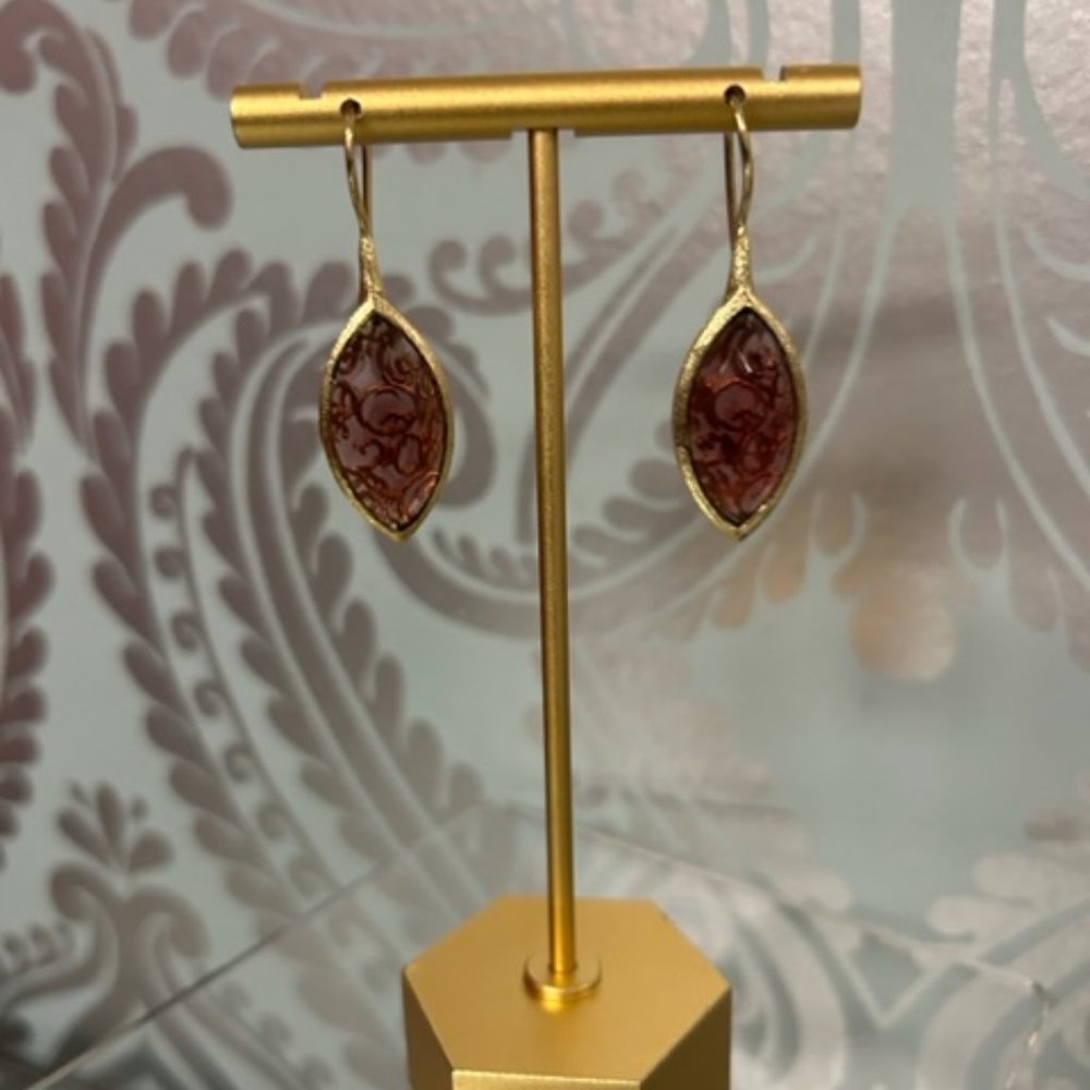 JR93  Pink Stone and Gold Earrings by BETTY CARRE
